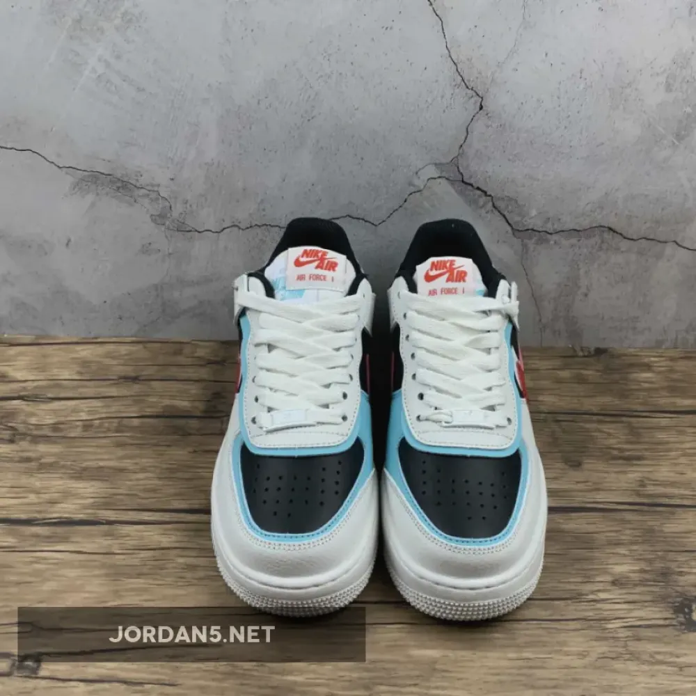 Nike Air Force 1 Shadow White/Bleached Aqua-Black-Chile Red  DA4291-100