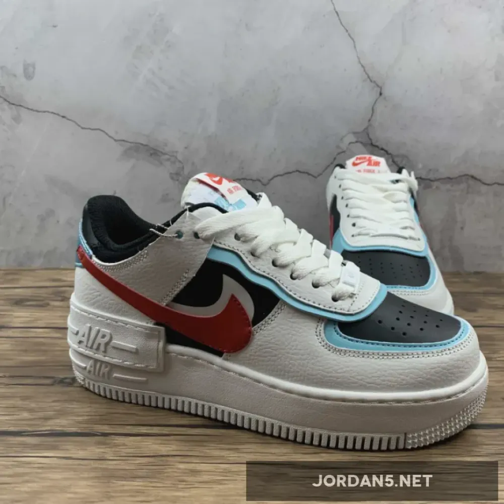 Nike Air Force 1 Shadow White/Bleached Aqua-Black-Chile Red  DA4291-100