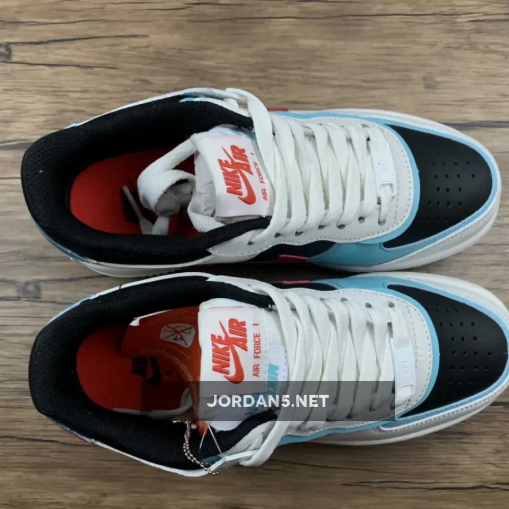Nike Air Force 1 Shadow White/Bleached Aqua-Black-Chile Red  DA4291-100