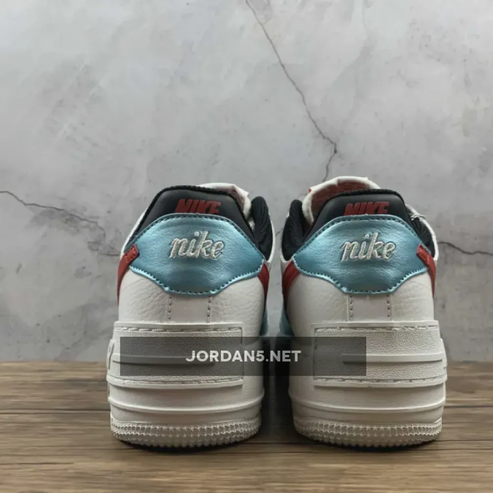 Nike Air Force 1 Shadow White/Bleached Aqua-Black-Chile Red  DA4291-100