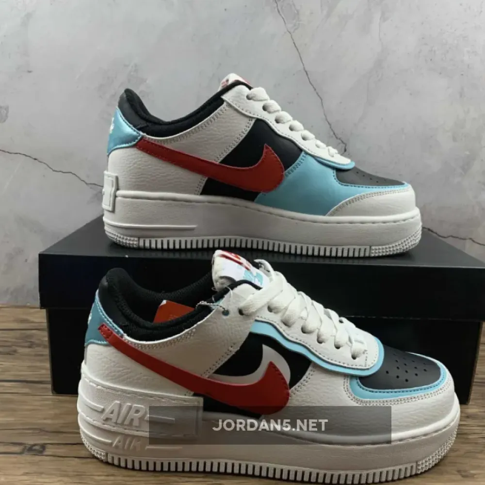 Nike Air Force 1 Shadow White/Bleached Aqua-Black-Chile Red  DA4291-100