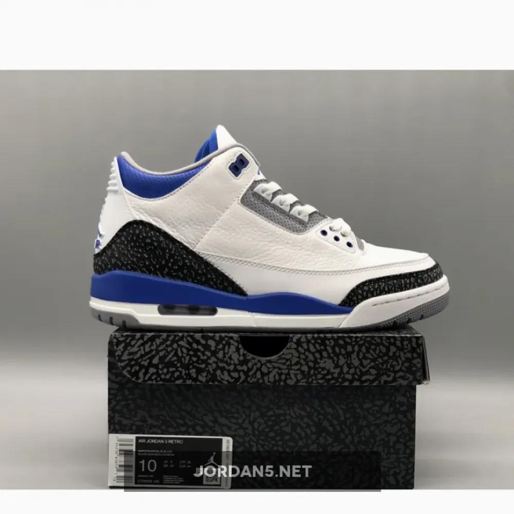 Air Jordan 3 White/Black-Cement Grey-Racer Blue  CT8532-145
