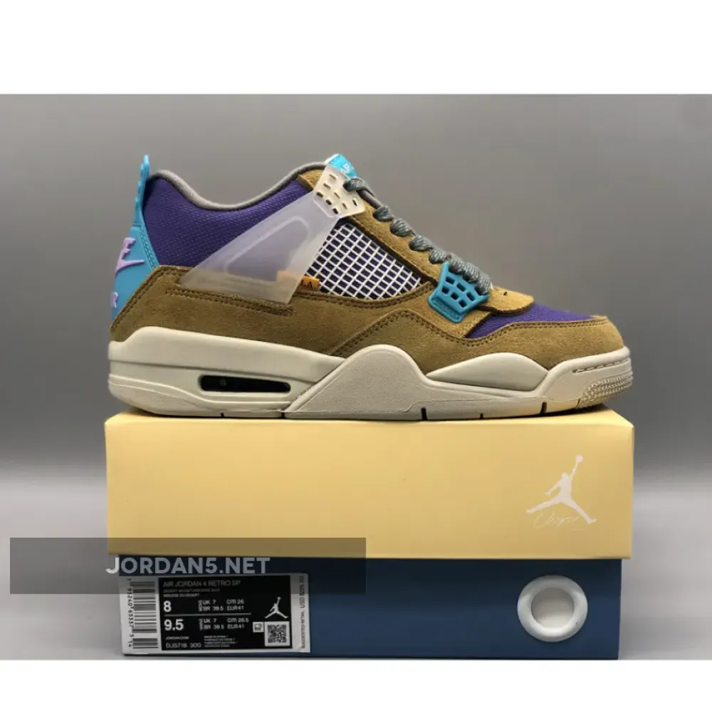 Union x Air Jordan 4 Desert Moss/Turquoise Blue-Dark Iris  DJ5718-300