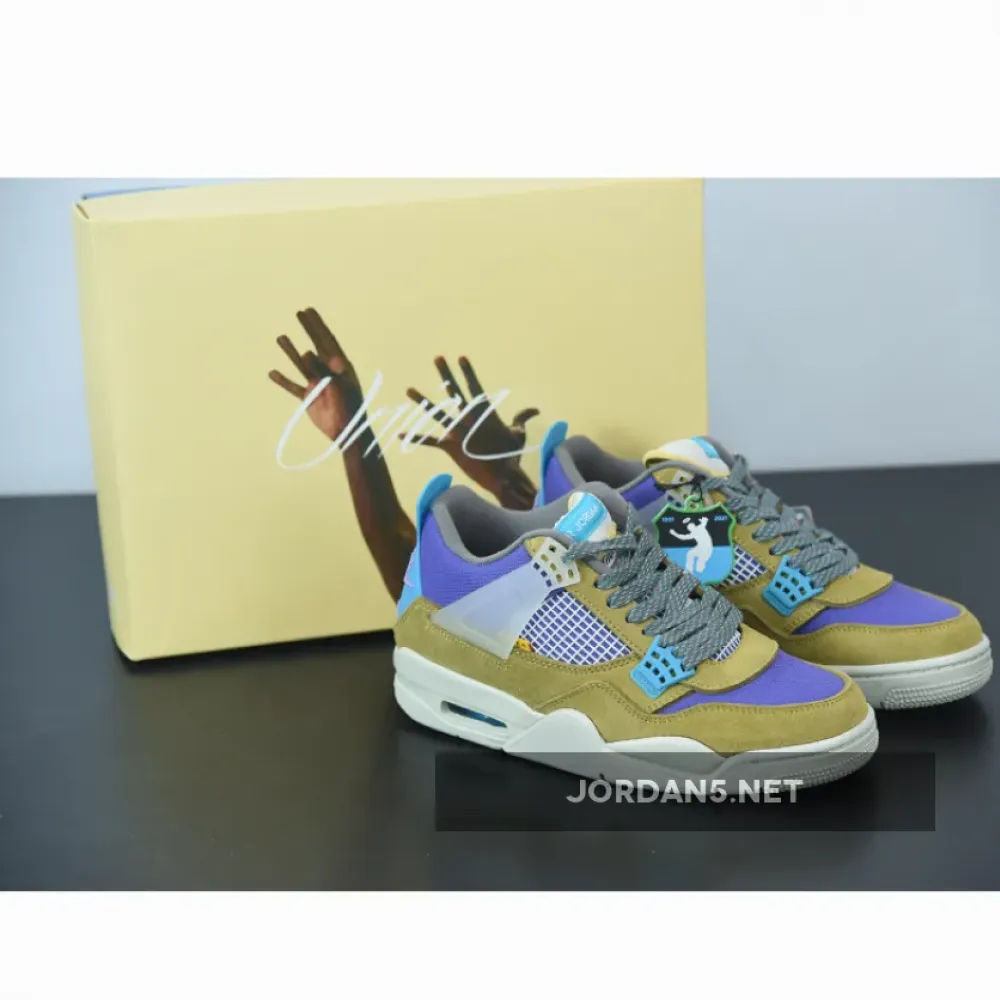 Union x Air Jordan 4 Desert Moss/Turquoise Blue-Dark Iris  DJ5718-300
