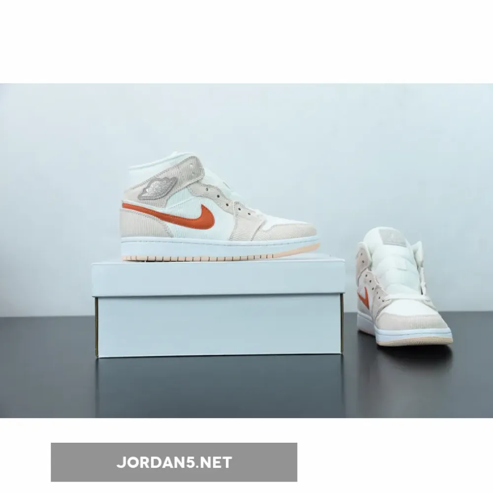 Air Jordan 1 Mid “Corduroy” Sail/Orange Quartz DA8009-108