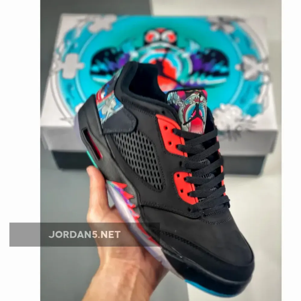 Air Jordan 5 Retro Low Black/Bright Crimson-Beta Blue 840475-060