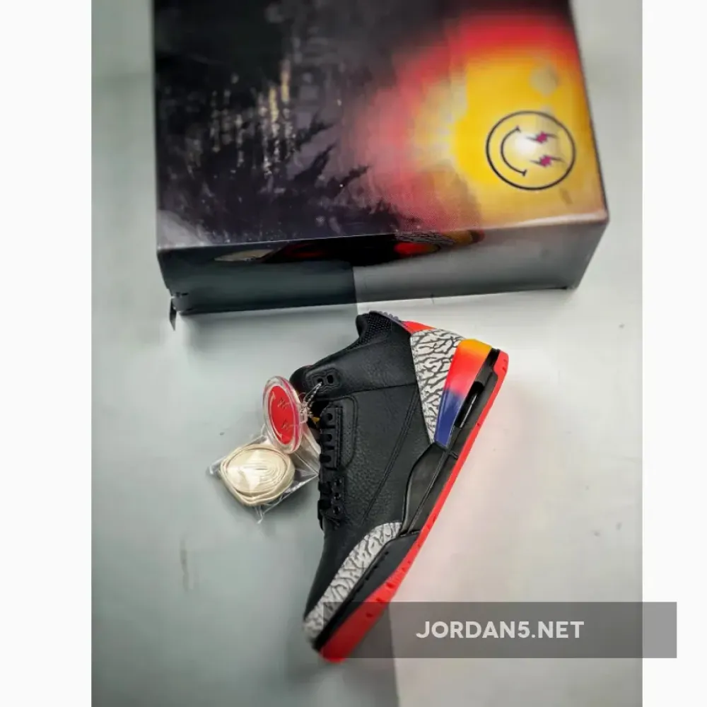 J Balvin x Air Jordan 3 “Rio” Black/Solar Flare-Total Crimson  FN0344-001